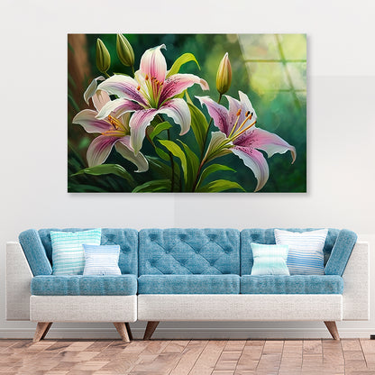 Bright Pink Lilies Blooming Acrylic Glass Print Tempered Glass Wall Art 100% Made in Australia Ready to Hang