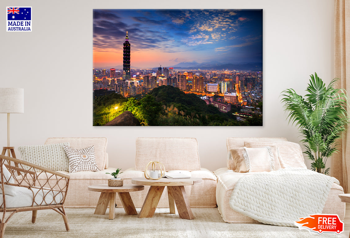 Night view of taipei Taiwan Print 100% Australian Made