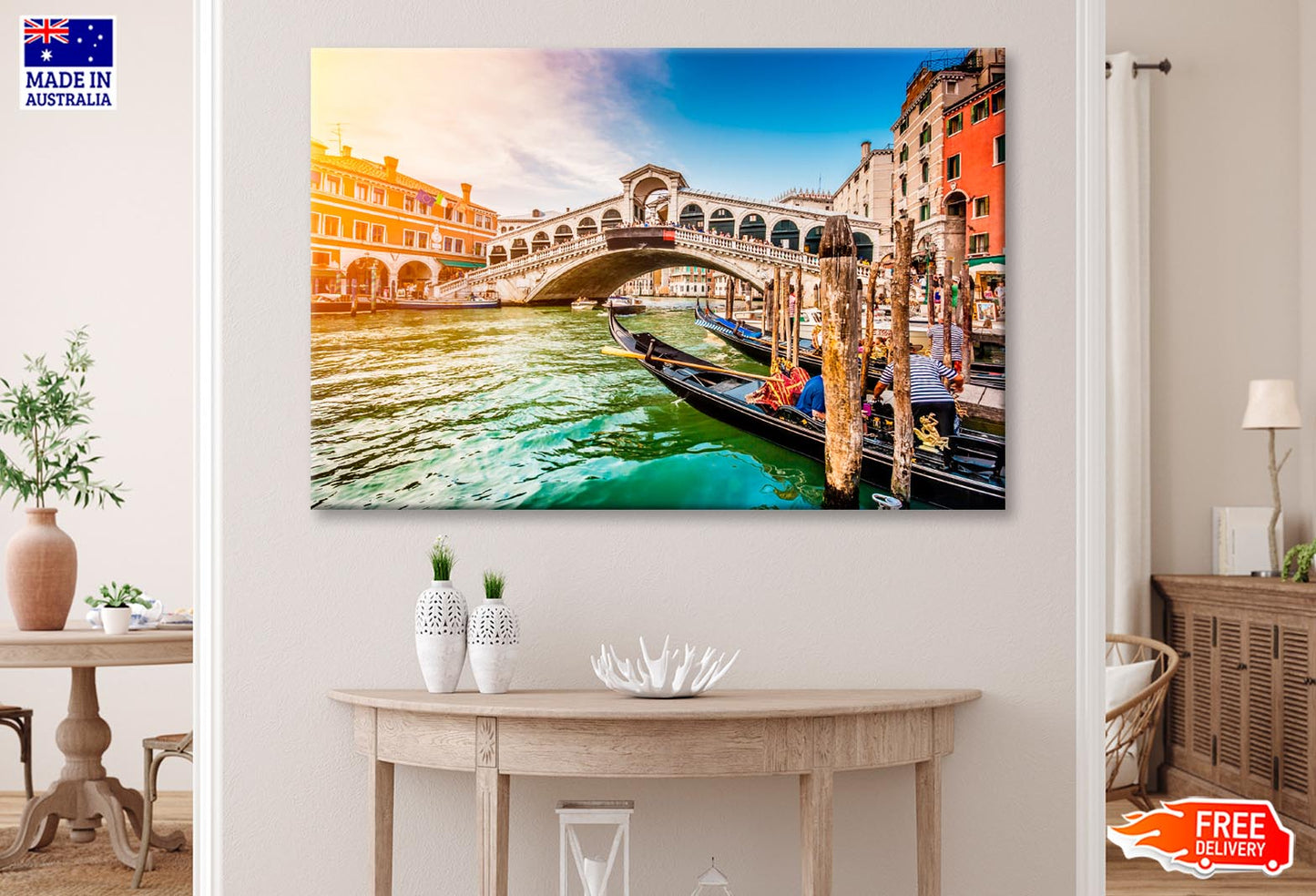 Rialto Bridge at Sunset in Venice, Italy Wall Art Decor 100% Australian Made