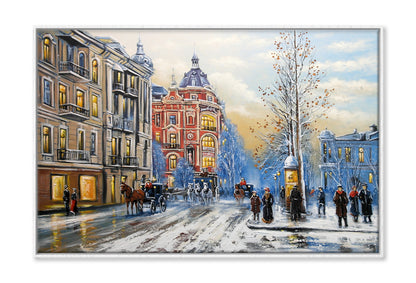 Old City Street in Winter Oil Painting Wall Art Limited Edition High Quality Print Canvas Box Framed White