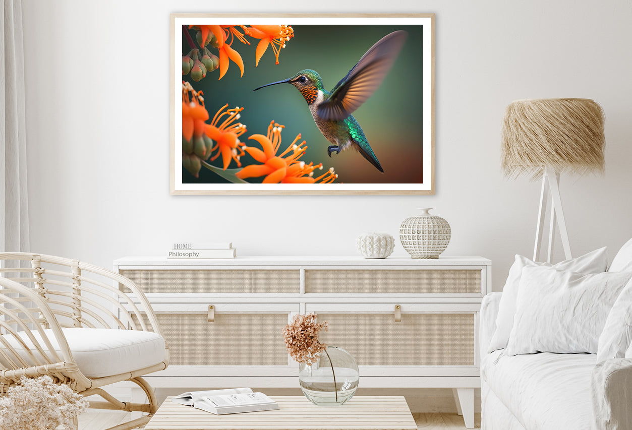 Hummingbird Flies over a Bright Flower Home Decor Premium Quality Poster Print Choose Your Sizes