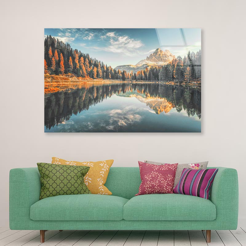 Lake With Orange Highlights Acrylic Glass Print Tempered Glass Wall Art 100% Made in Australia Ready to Hang