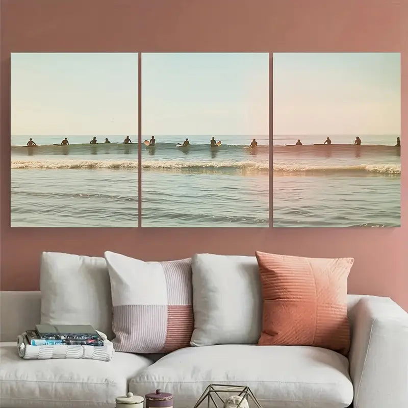 3pcs Vintage Ocean Surfing Minimalist Metal Print Ready to Hang Art