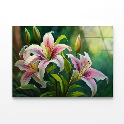 Bright Pink Lilies Blooming Acrylic Glass Print Tempered Glass Wall Art 100% Made in Australia Ready to Hang