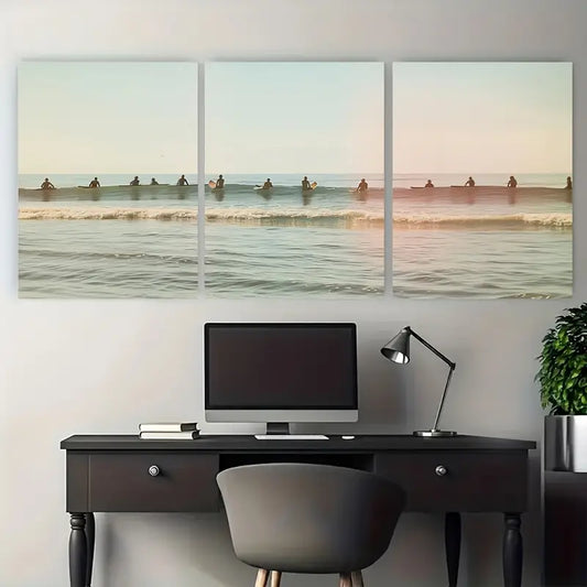 3pcs Vintage Ocean Surfing Minimalist Metal Print Ready to Hang Art