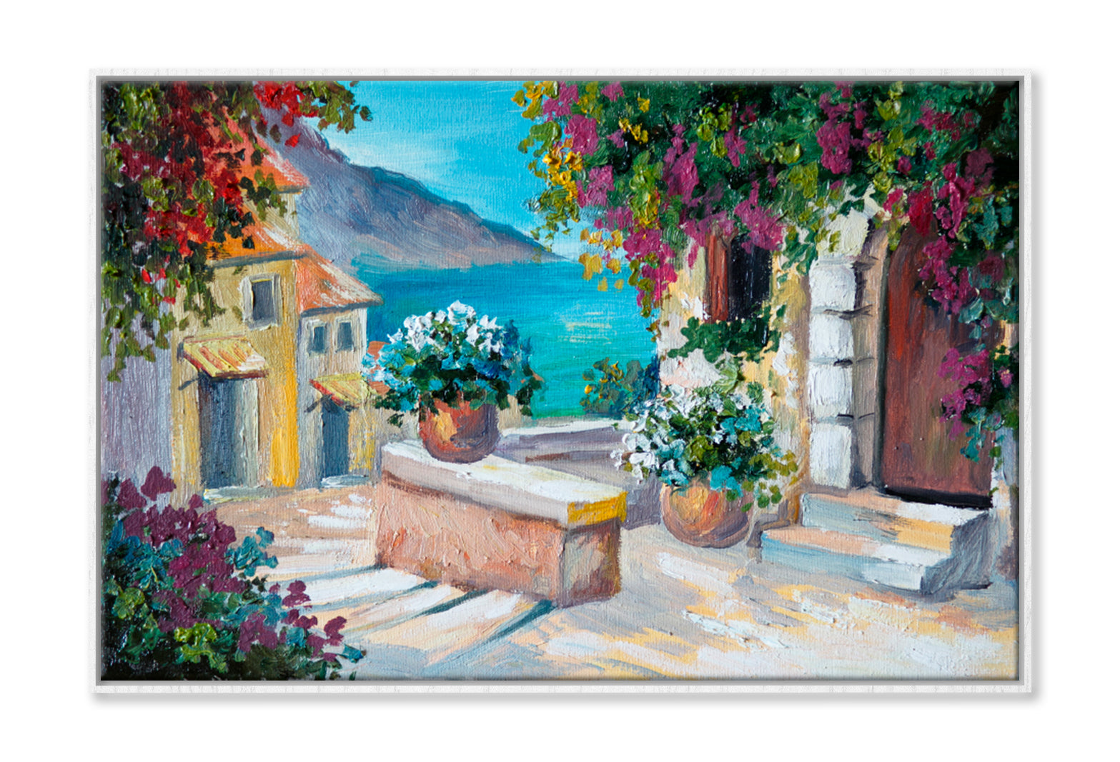 Beautiful Houses Near The Sea Oil Painting Wall Art Limited Edition High Quality Print Canvas Box Framed White