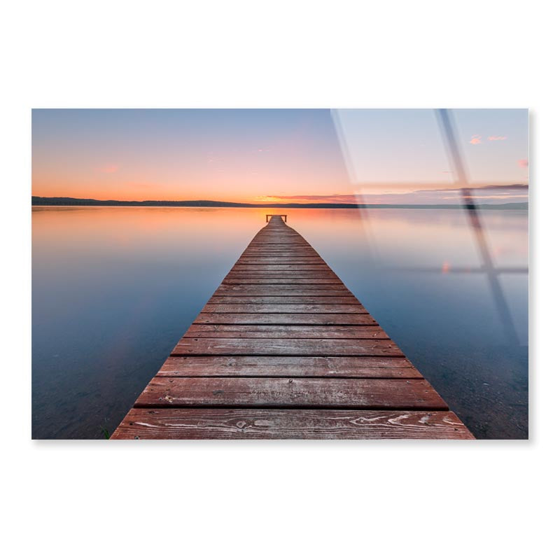 Old Wooden Pier at Sunset Long Exposure, Linear Perspective Acrylic Glass Print Tempered Glass Wall Art 100% Made in Australia Ready to Hang