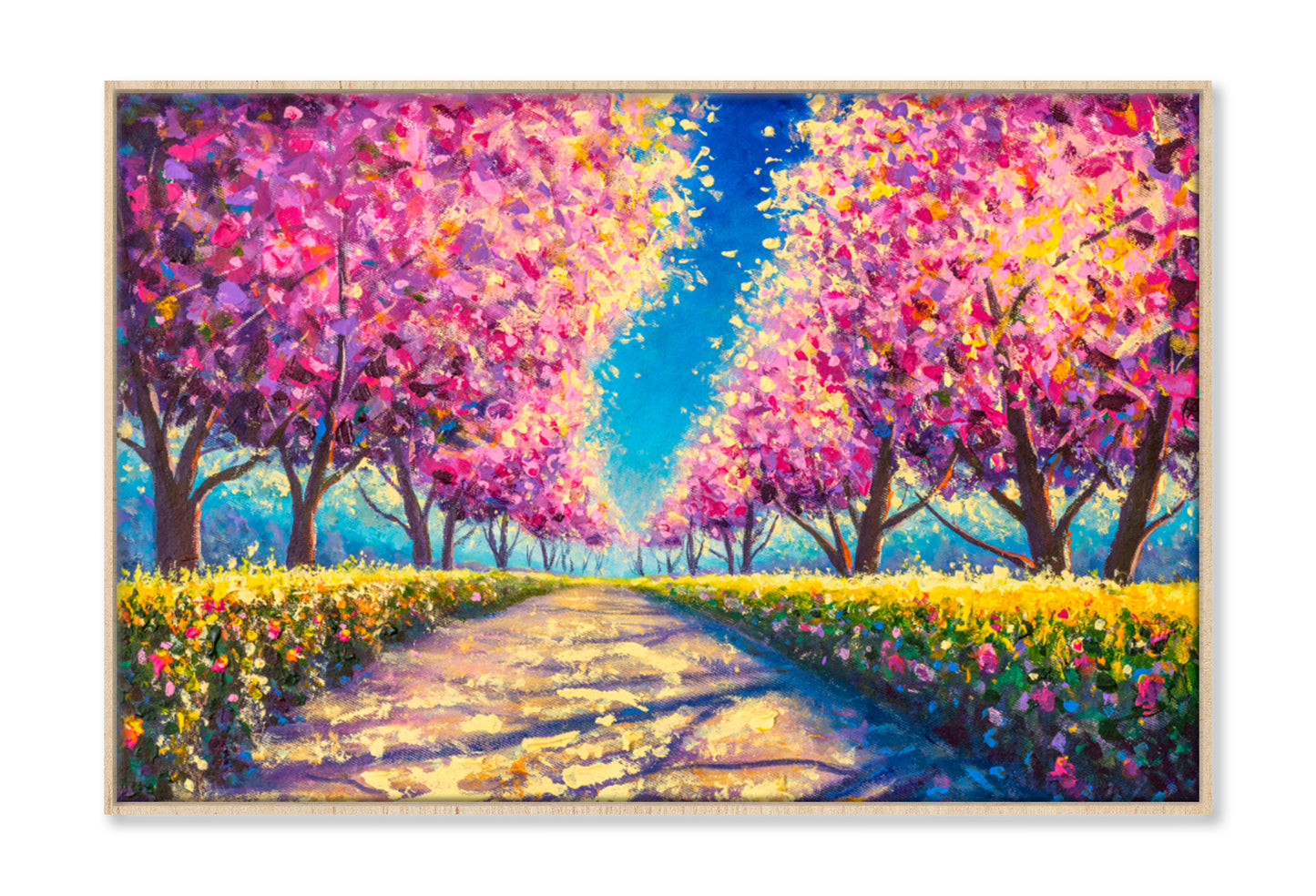 Cherry Sakura Blossom Alley Oil Painting Wall Art Limited Edition High Quality Print Canvas Box Framed Natural