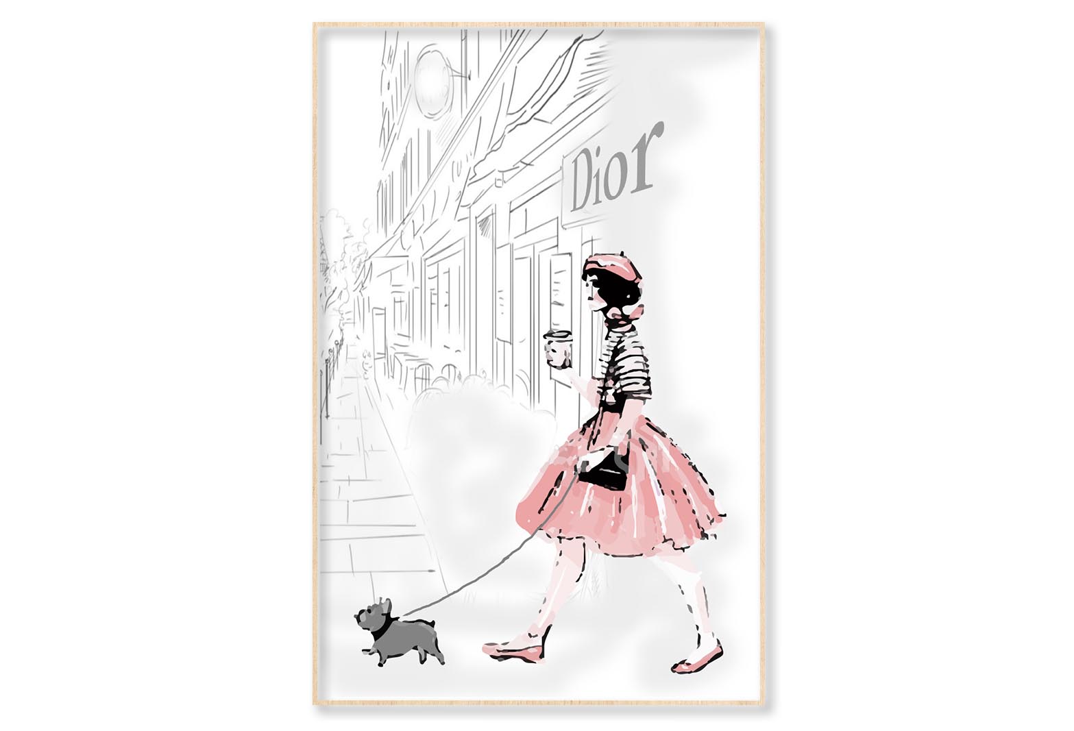 Pink Girl With her Puppy Fashion Wall Art Limited Edition High Quality Print Canvas Box Framed Natural