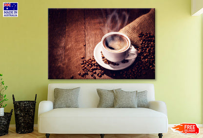 Cup Of Coffee with Steam Rising Out of It Wall Art Decor 100% Australian Made