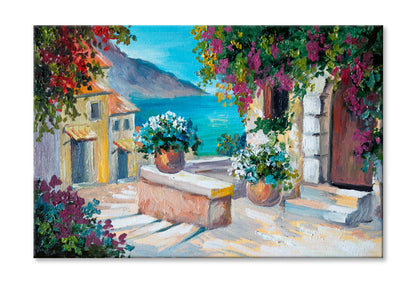 Beautiful Houses Near The Sea Oil Painting Wall Art Limited Edition High Quality Print Stretched Canvas None