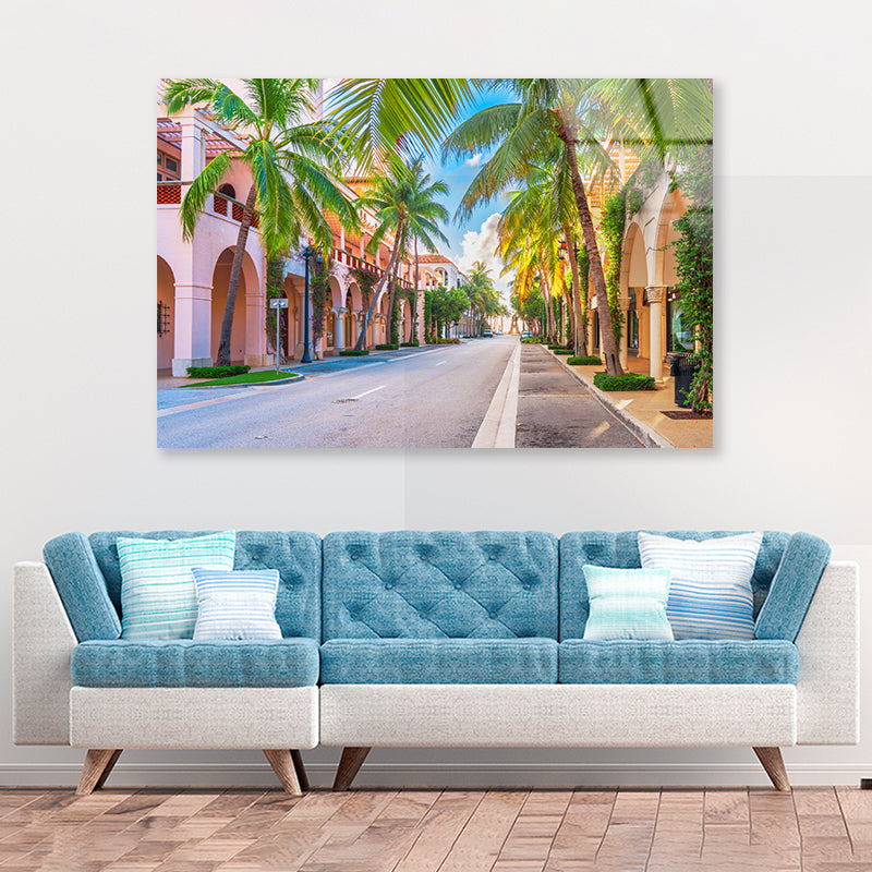 Palm Trees in Streets of Florida Acrylic Glass Print Tempered Glass Wall Art 100% Made in Australia Ready to Hang