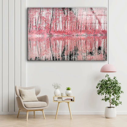 Pink Tree Forest Lake UV Direct Aluminum Print Australian Made Quality