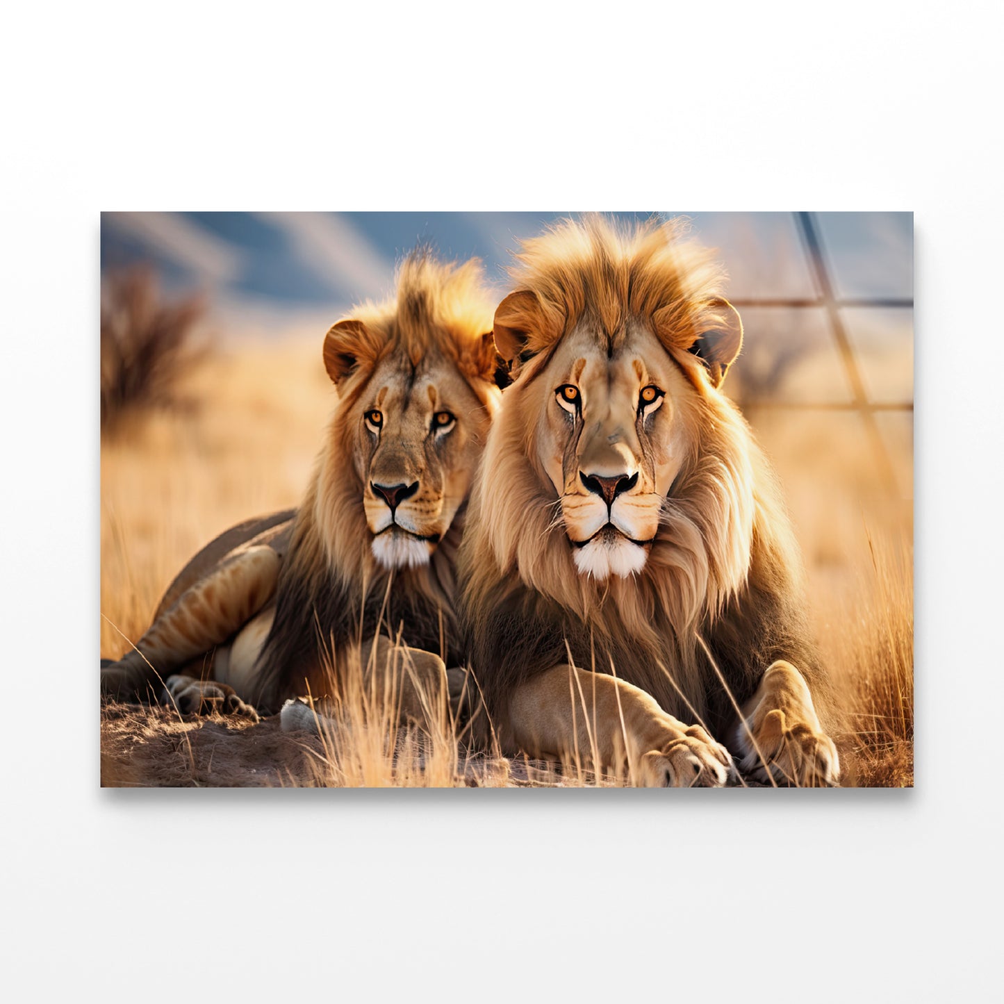 Majestic Lions Resting In the Golden Grasslands Acrylic Glass Print Tempered Glass Wall Art 100% Made in Australia Ready to Hang