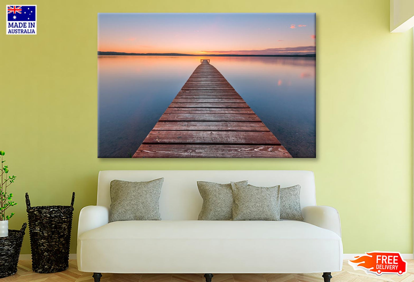 Old Wooden Pier at Sunset Long Exposure, Linear Perspective  Wall Art Decor 100% Australian Made