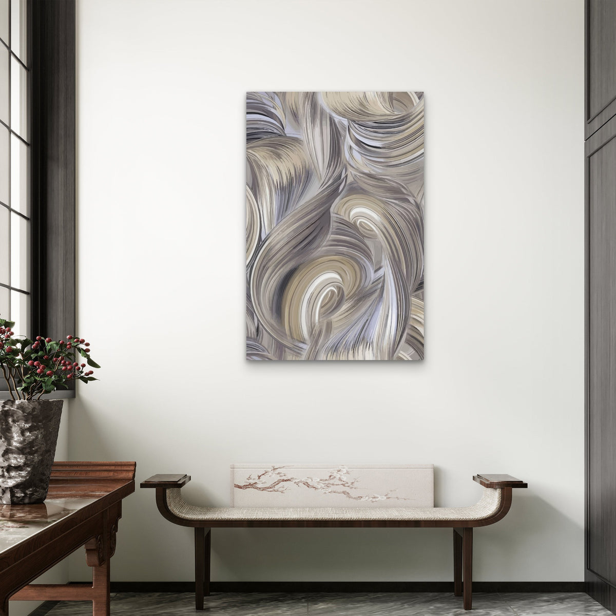 Neutral Swirl Pattern Flow 60x90cm Metal Print Ready to Hang