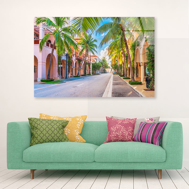 Palm Trees in Streets of Florida Acrylic Glass Print Tempered Glass Wall Art 100% Made in Australia Ready to Hang