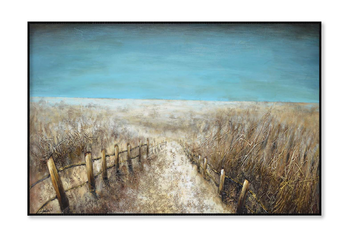 Grass, Fence, Aesthetic, Painting Wall Art Limited Edition High Quality Print