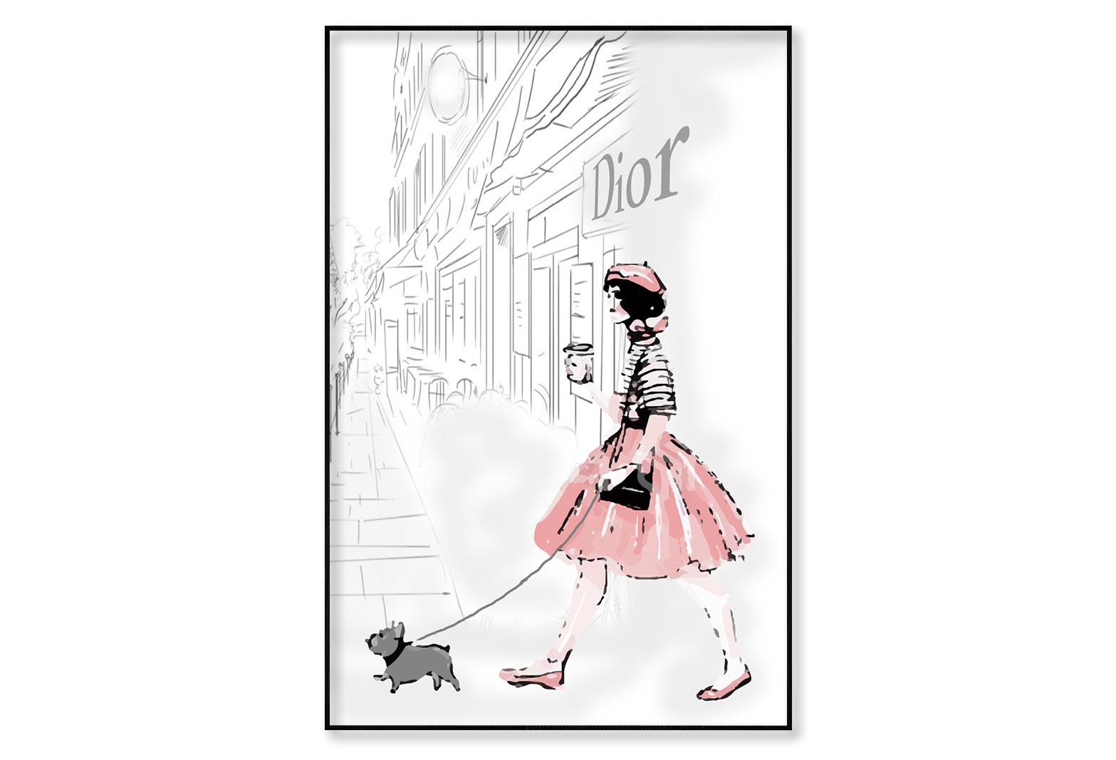 Pink Girl With her Puppy Fashion Wall Art Limited Edition High Quality Print Canvas Box Framed Black