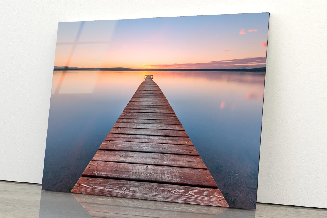 Old Wooden Pier at Sunset Long Exposure, Linear Perspective Acrylic Glass Print Tempered Glass Wall Art 100% Made in Australia Ready to Hang