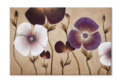 White & Purple Flowers, Lotus Poppy Wall Art Limited Edition High Quality Print