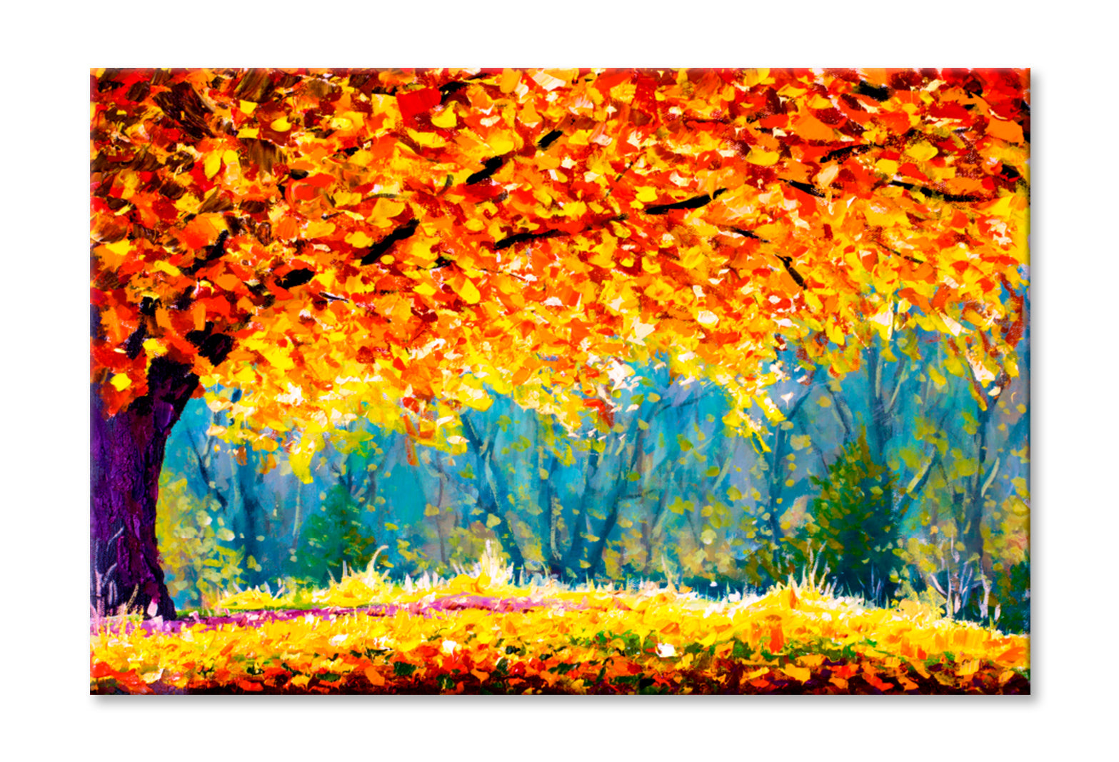 Sunny Autumn Meadow Oil Painting Wall Art Limited Edition High Quality Print Stretched Canvas None