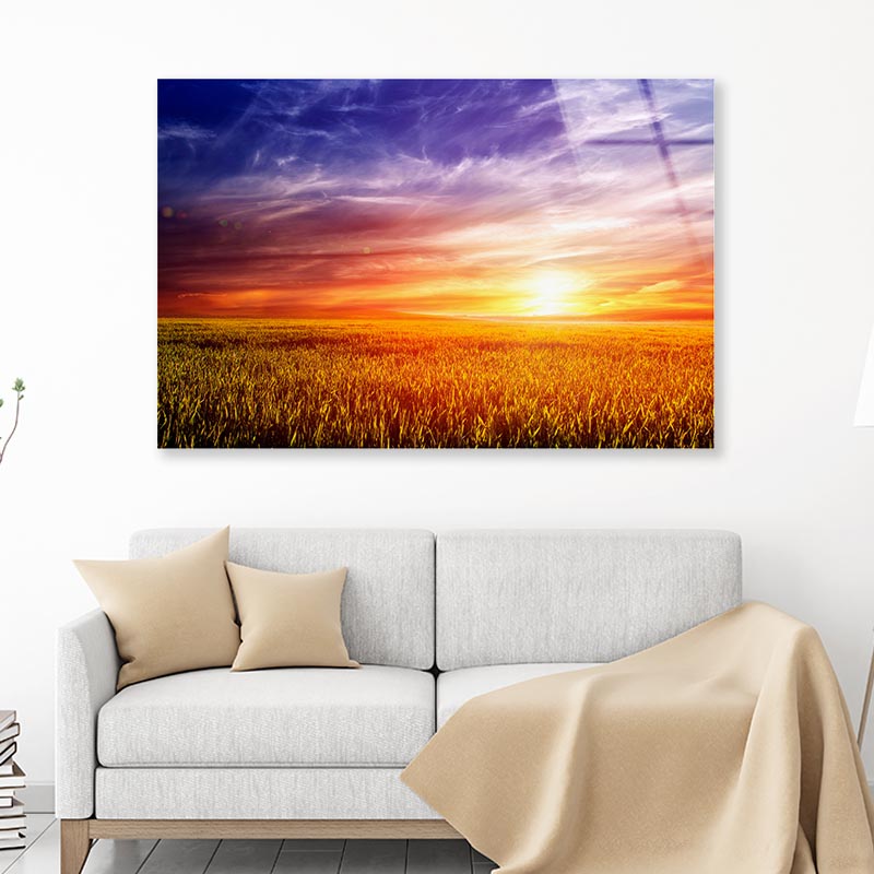 Green Field with Sky Acrylic Glass Print Tempered Glass Wall Art 100% Made in Australia Ready to Hang