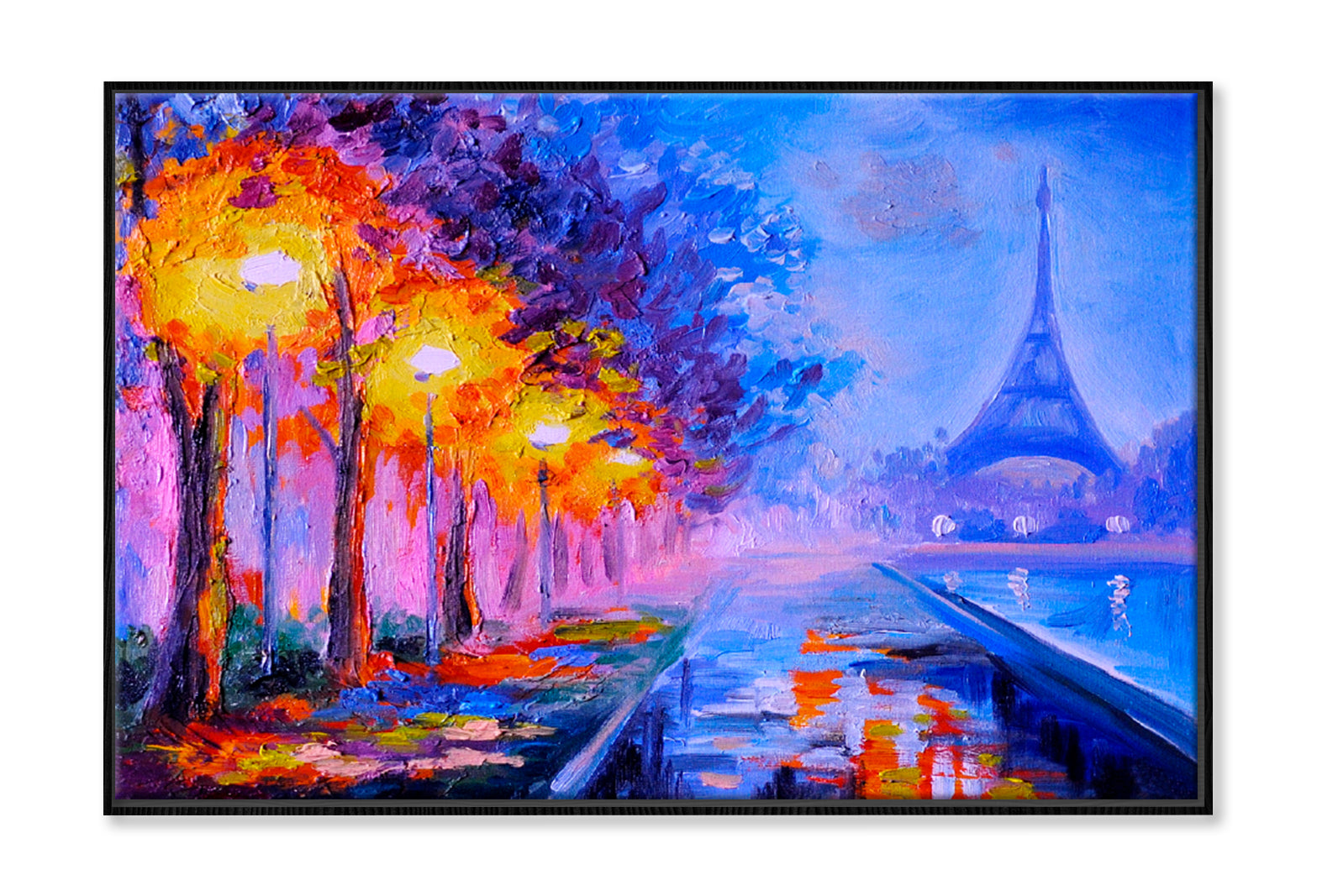 Eiffel Tower Night Street Paint Limited Edition High Quality Print Canvas Box Framed Black