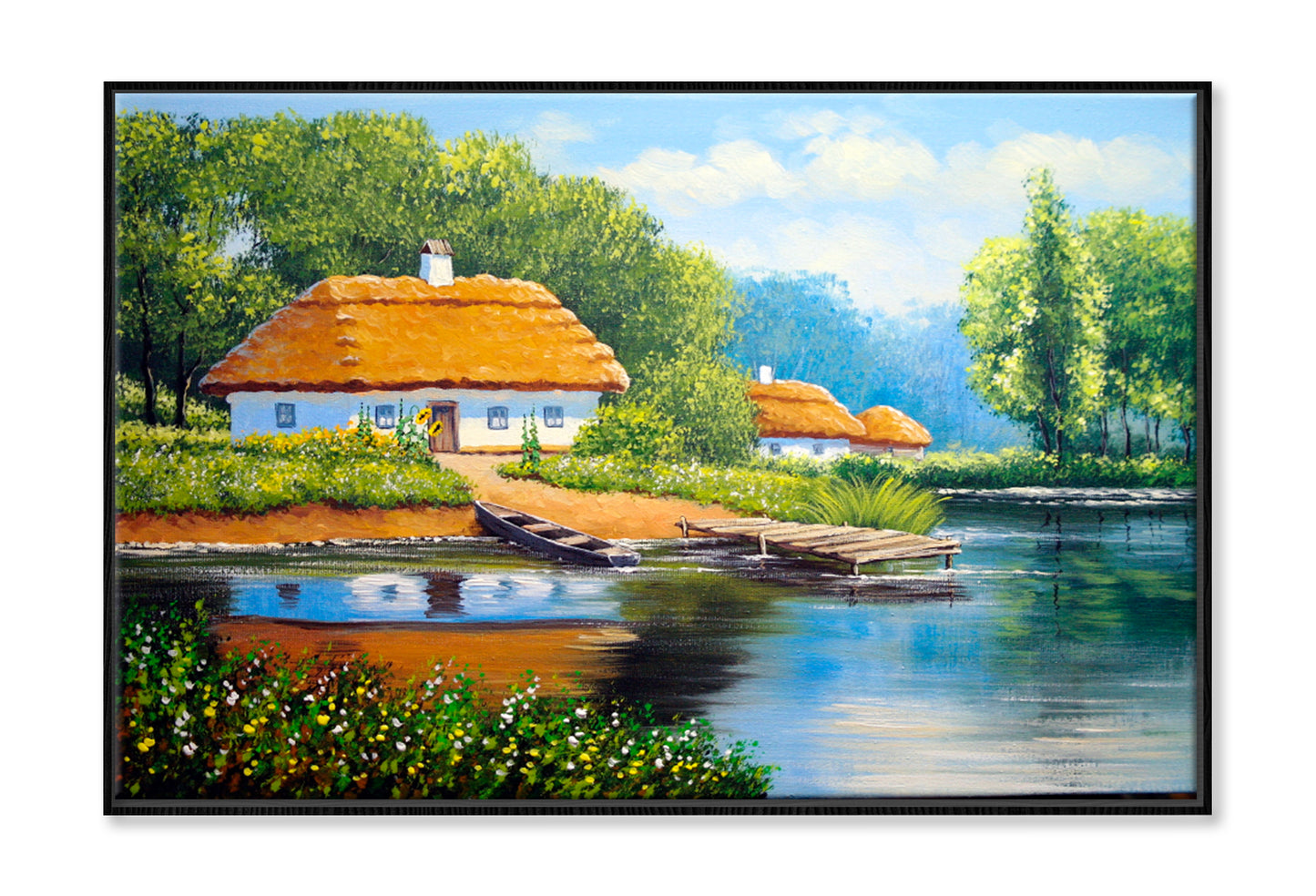 Beautiful Nature, Old Village, House Oil Painting Wall Art Limited Edition High Quality Print Canvas Box Framed Black