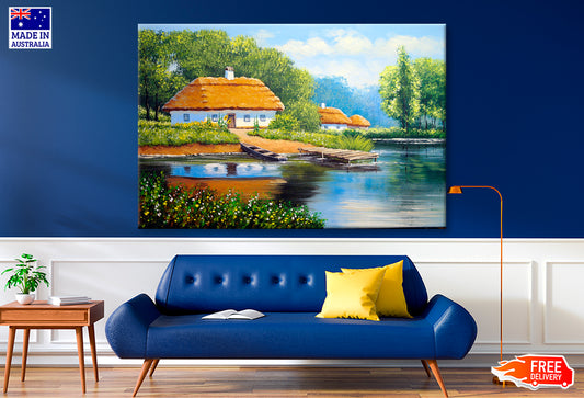 Beautiful Nature, Old Village, House Oil Painting Wall Art Limited Edition High Quality Print