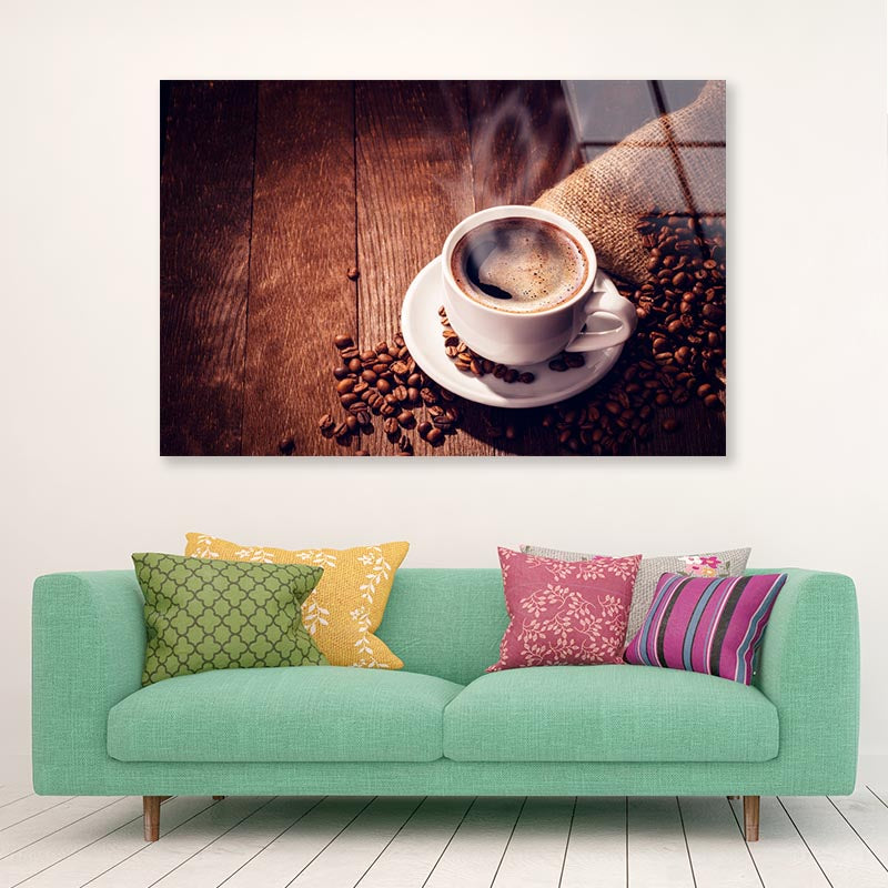 Cup Of Coffee with Steam Rising Out of It Acrylic Glass Print Tempered Glass Wall Art 100% Made in Australia Ready to Hang