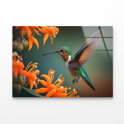 Hummingbird Flies over a Bright Flower Acrylic Glass Print Tempered Glass Wall Art 100% Made in Australia Ready to Hang