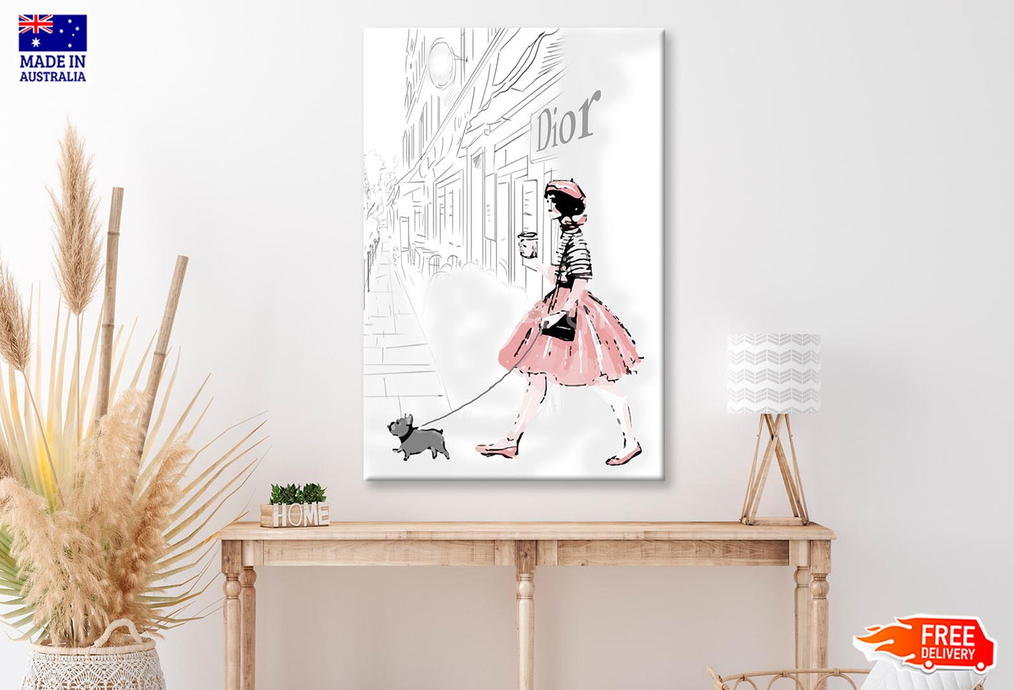 Pink Girl With her Puppy Fashion Wall Art Limited Edition High Quality Print