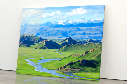 Beautiful Grassland and Mountain in China Acrylic Glass Print Tempered Glass Wall Art 100% Made in Australia Ready to Hang