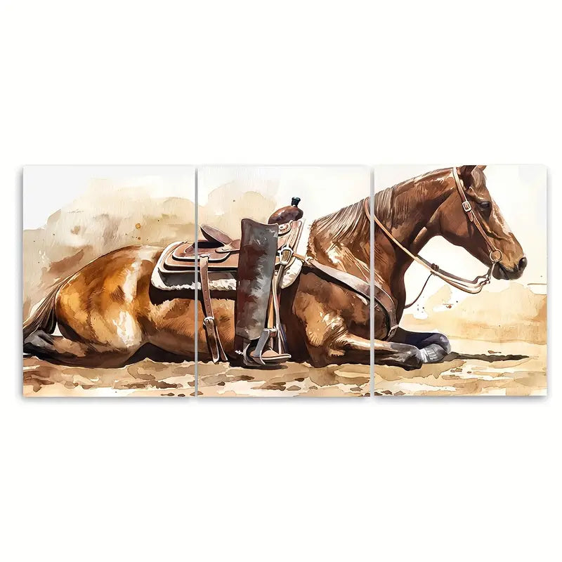 3pcs Western Cowboy Horse Watercolor Metal Print Ready to Hang Art