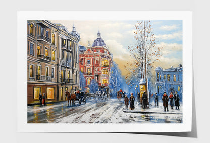 Old City Street in Winter Oil Painting Wall Art Limited Edition High Quality Print Unframed Roll Canvas None