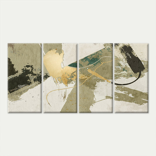 4pcs Luxury Olive Beige Emerald Brushstroke Wall Art Canvas Framed 45x80cm - High Quality Print 100% Australian Made Wall Canvas Ready to Hang