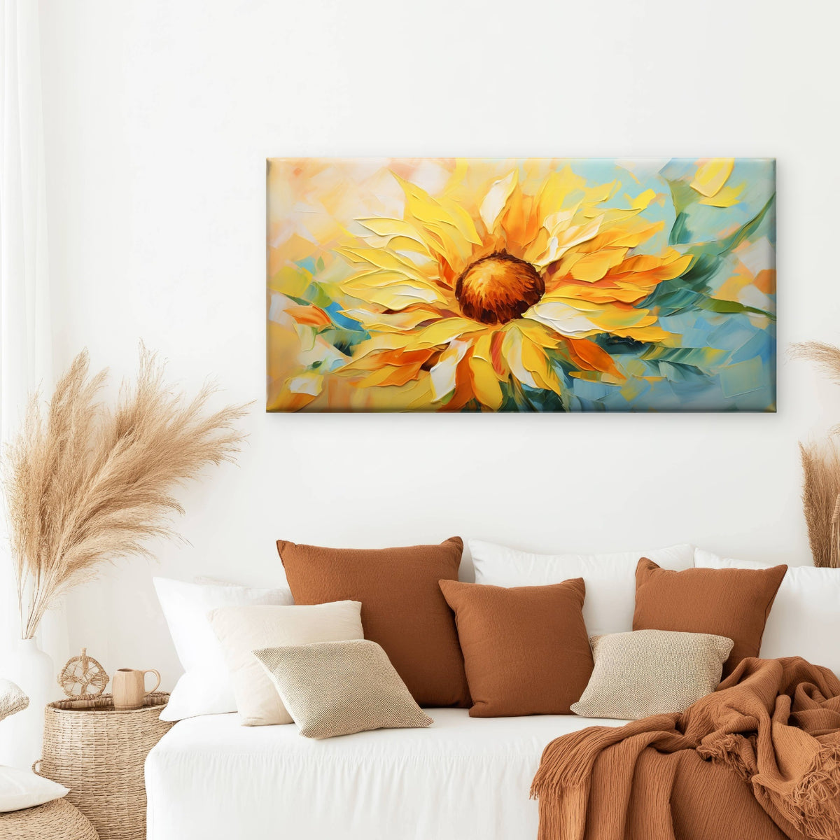 Bright Yellow Sunflowers Abstract Painting Wall Art Canvas Office Home Room Framed 120x60cm