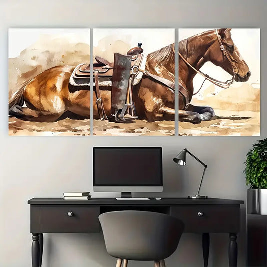 3pcs Western Cowboy Horse Watercolor Metal Print Ready to Hang Art
