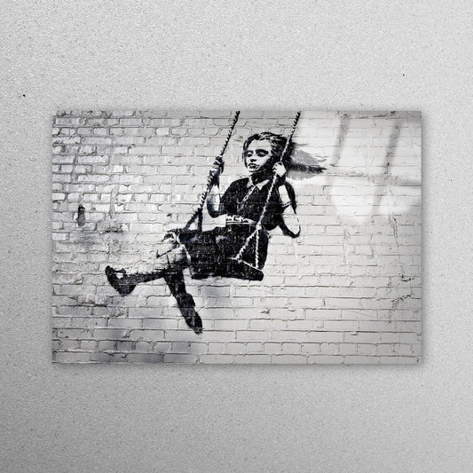 Banksy Girl On Swing Acrylic Glass Print Tempered Glass Wall Art 100% Made in Australia Ready to Hang