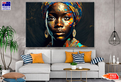 Black Woman with Modern Turban Oil Painting Wall Art Limited Edition High Quality Print