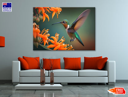 Hummingbird Flies over a Bright Flower Print 100% Australian Made