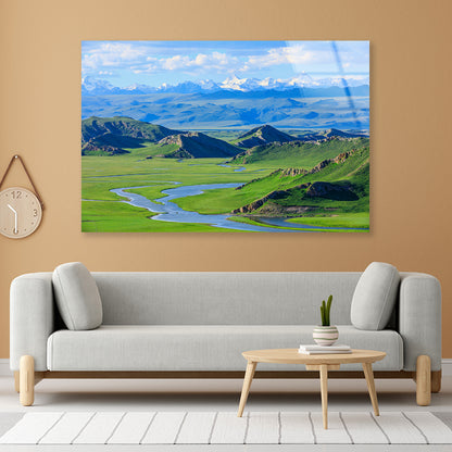 Beautiful Grassland and Mountain in China Acrylic Glass Print Tempered Glass Wall Art 100% Made in Australia Ready to Hang