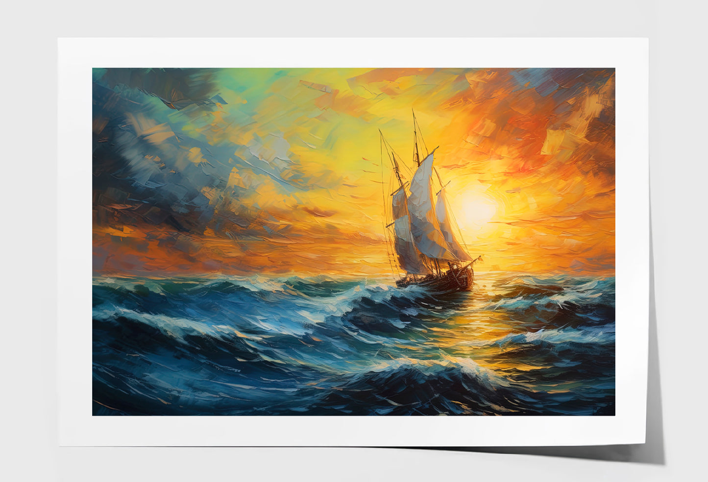 Sailboat Boat at Sunset on the Ocean Oil Painting Wall Art Limited Edition High Quality Print Unframed Roll Canvas None