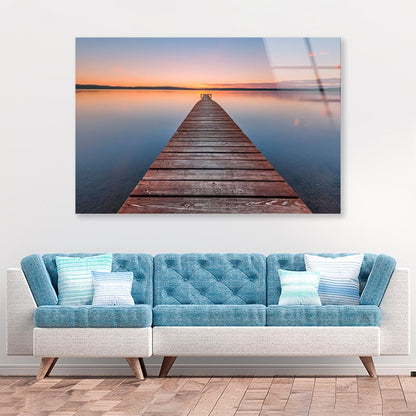 Old Wooden Pier at Sunset Long Exposure, Linear Perspective Acrylic Glass Print Tempered Glass Wall Art 100% Made in Australia Ready to Hang