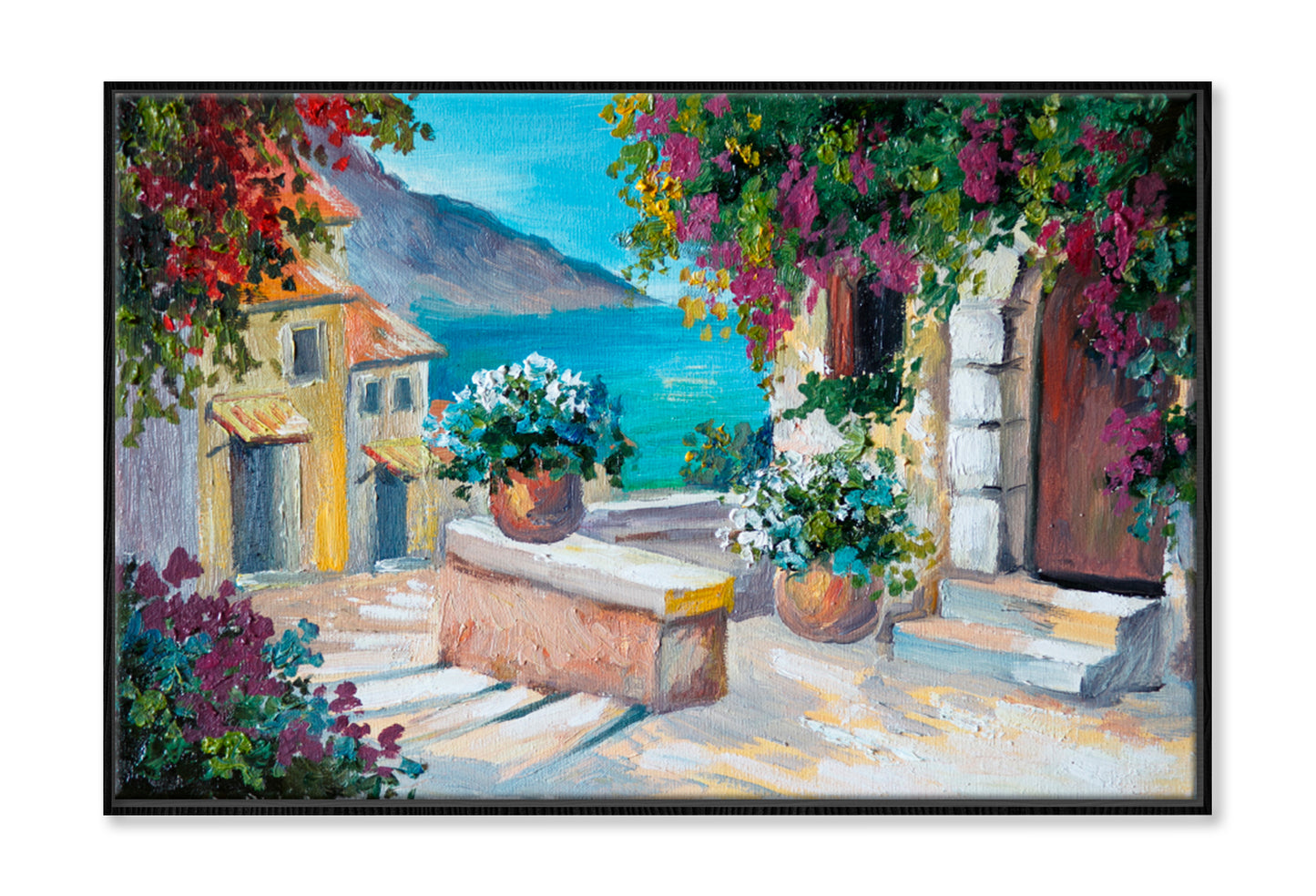 Beautiful Houses Near The Sea Oil Painting Wall Art Limited Edition High Quality Print Canvas Box Framed Black