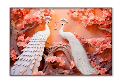 Pink Flowers & Peacock Wall Art Limited Edition High Quality Print