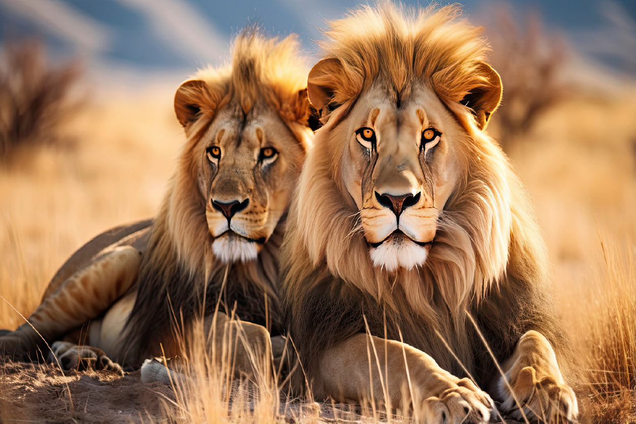 Majestic Lions Resting In the Golden Grasslands Home Decor Premium Quality Poster Print Choose Your Sizes