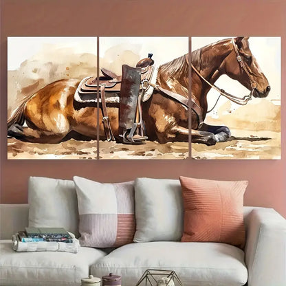 3pcs Western Cowboy Horse Watercolor Metal Print Ready to Hang Art