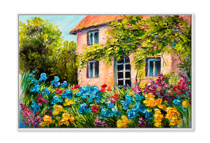 House In The Flower Garden Oil Painting Wall Art Limited Edition High Quality Print Canvas Box Framed White